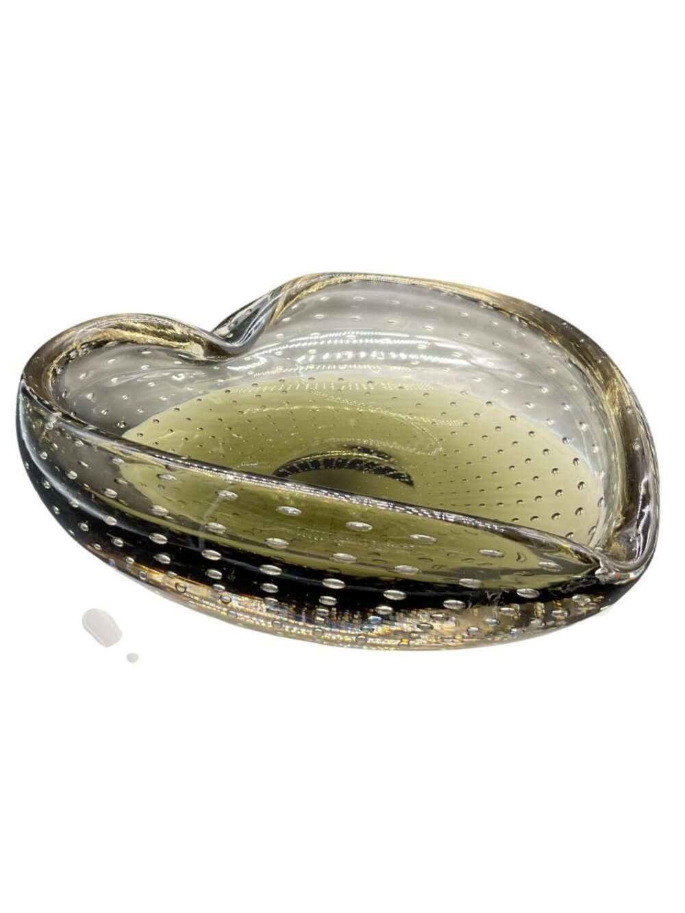 Vtg MCM Handblown Carl Erickson Heart Shaped Trinket Dish Bowl Bullicante Gray